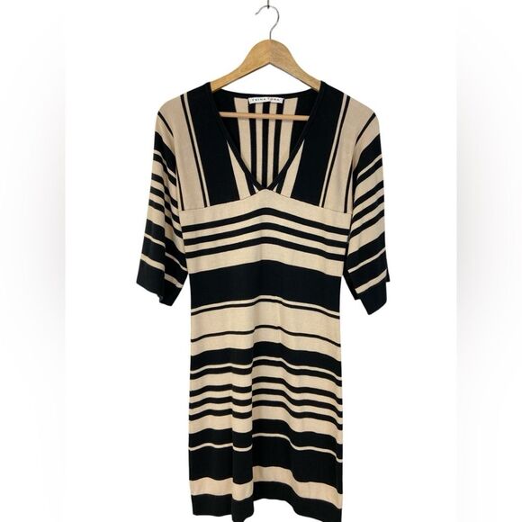 Trina Turk Black and Tan Striped Sweater Dress.  Size small. - Picture 1 of 7